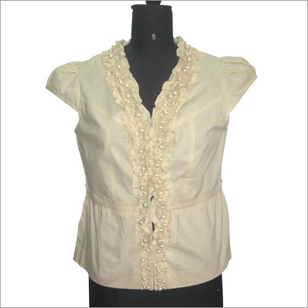 Natural Pearl Ruffle Blouse