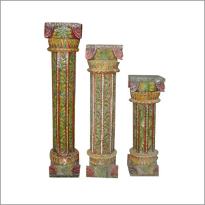 Wooden Painted Carved Pillar