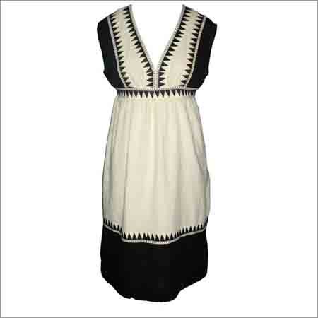 Ivory-Black Embroidered Dress