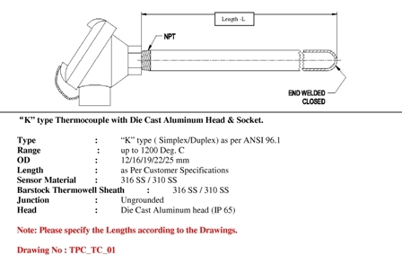 Thermocouple with Head & Socket