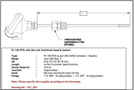 RTD Sensor with Head & Socket