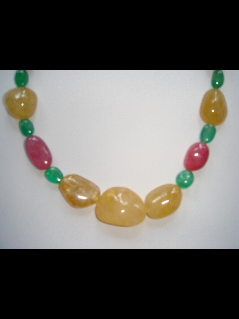 Ruby, yellow sapphire and emerald Irregular Shaped Beads
