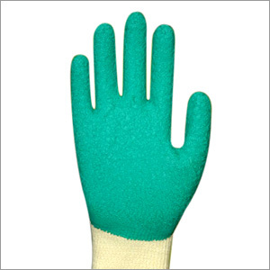 Seamless Knitted Gloves with Green Latex Palm Dipping