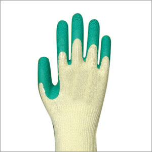 Seamless Knitted Gloves with Green Latex Palm Dipping