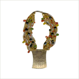 Glass Bead Necklace with Metal Pendant