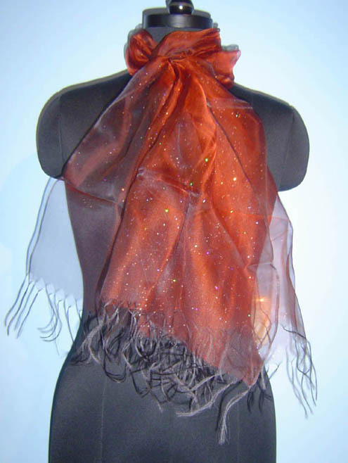 Organza Silk - Organza Silk 70x180 cm Orange, Lightweight Fabric, Elegant Drape, Soft Texture, Fringe