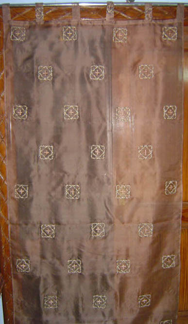 Organza Silk Curtain - Variable Size Brown, Embroidered Pattern | Elegant Design, Durable Fabric, Customizable, Easy Installation