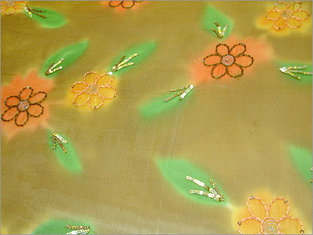 Crape Silk With Hand Print Embroidery