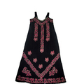 Embroidered Evening Dress - Cotton Blend Maxi, Black With Red Thread Embroidery, Elegant Design, Comfortable Fit, Multiple Sizes Available