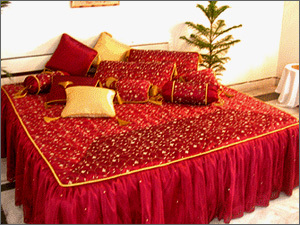Bed Cover - Cotton Blend Queen Size Red, Soft Fabric, Embroidered Design, Durable, Easy Cleaning