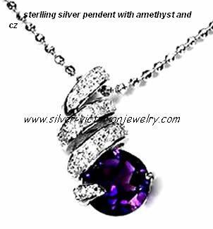 sterling Silver Pendant with amethyst and CZ