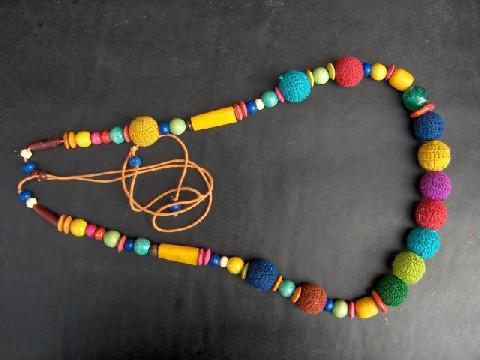 Fancy Necklace - Fabric and Wood, 45cm, Multicolored | Elegant Design, Classic Look, Modern Ethnic Blend