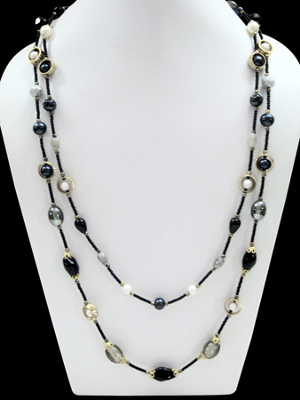 Beaded Corded Necklace - Semi-Precious Stones, 6-8mm Black Beads, 40-45cm, Durable Cord | Stylish Elegant Versatile Accessory