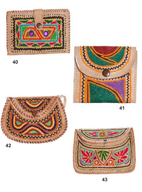 Leather embroidered purses.