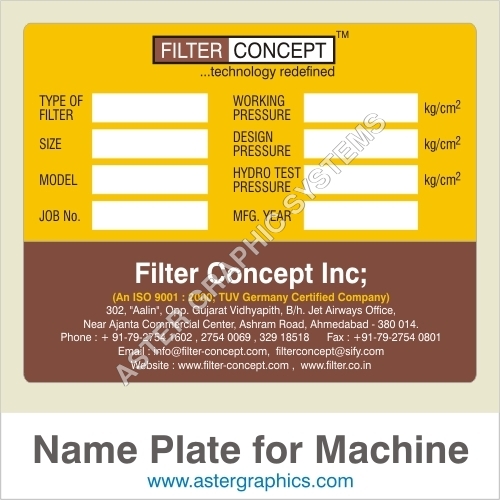 Name Plates for Machines Name Plates for Machines