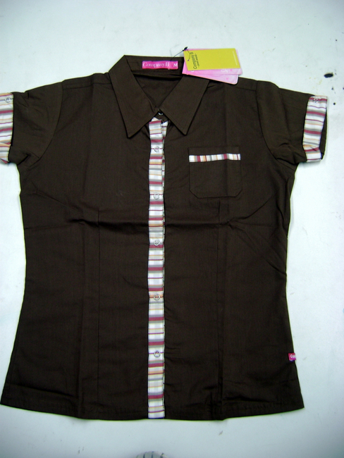 100% Cotton Ladies Shirts with Combi Stripe Fabric & Snap Buttons