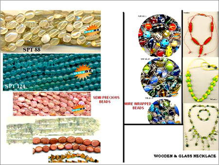 Semi Precious Beads Wire Wrapped beads Wooden & Glass Necklace