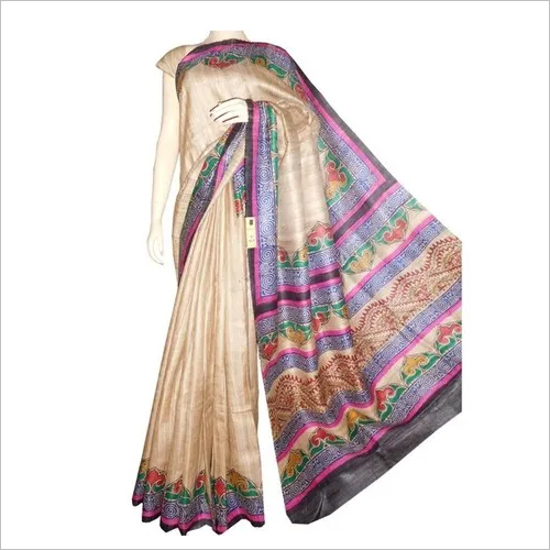 मल्टी कलर घीचा प्रिंटेड सिल्क साड़ी