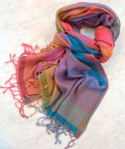 Wool Cotton Jacquard Multi Colored Scarves