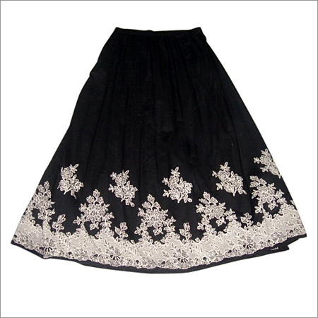 Printed Black Embroidered Skirt