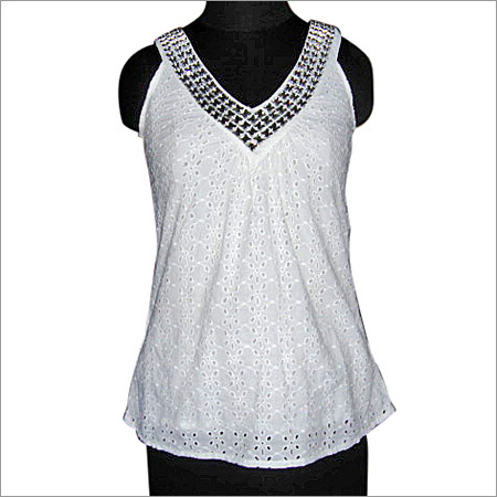 Ladies Nightwear - Cotton Sleeveless Nightshirt, White Color with Exotic Embroidered Look | Comfortable for Rainy, Spring, and Summer Seasons