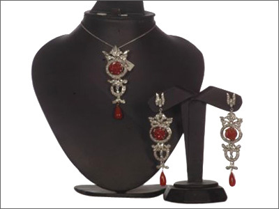 92.5 Red Onex Pendent Set with Cubic Zirconia
