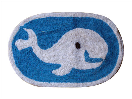 Embroidered Bathmat - Cotton, 20x30 Inches, Blue Oval | Soft Texture, Absorbent, Durable, Machine Washable