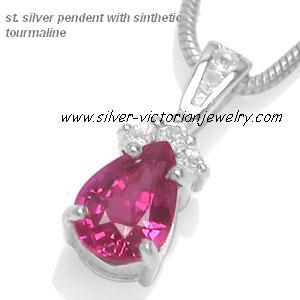 st. silver pendent with synthetic tourmaline