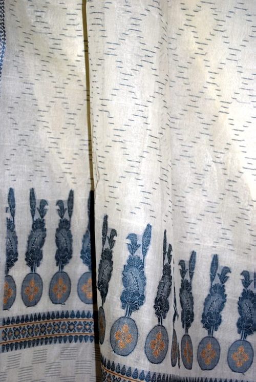 Double Cotton Saree - Cotton, 5.5m x 1.2m, Off-White | Parrot Motif, Double Layered, Soft Fabric, Jaali Design Pallav