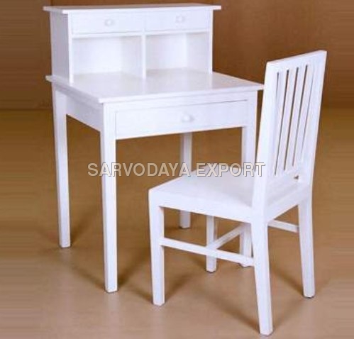 Wooden White Study Table With Chair
