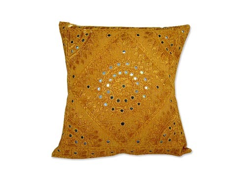 Silk Embroidered Cushion Cover with Mirror Work