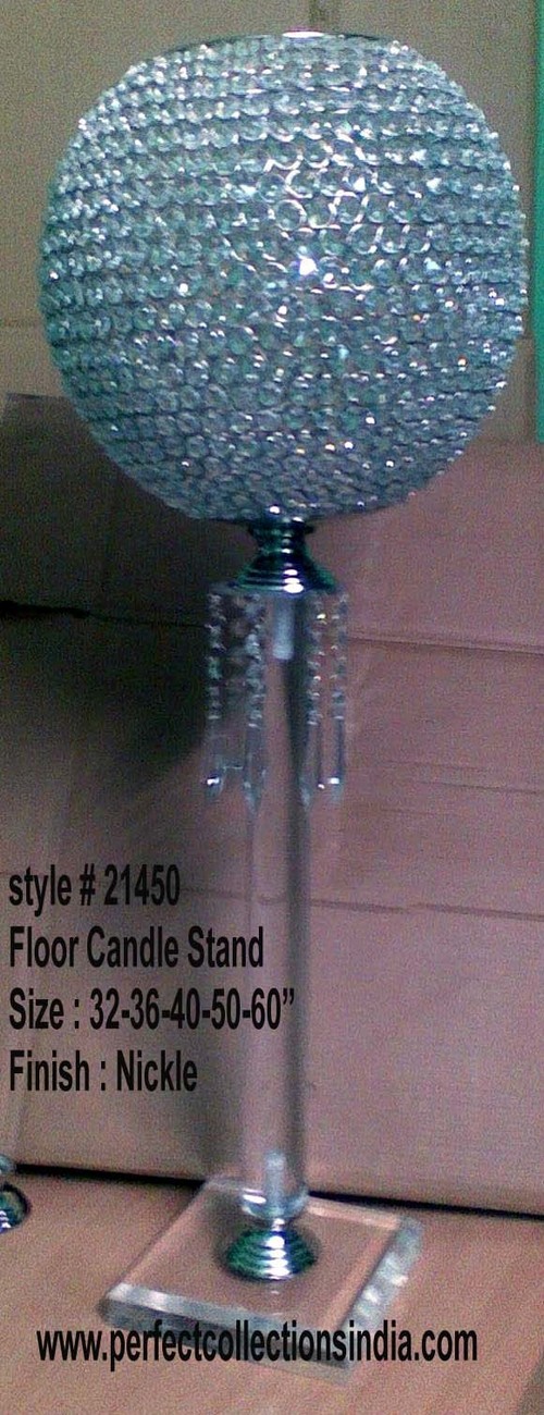Floor Candle Stand - Metal Acrylic, 32-60" Sizes, Nickel Finish | Elegant Design, Crystal Accents, Adjustable Height