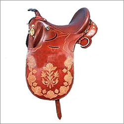 Carved Stock Saddle - Leather, 14"-19", Brown | Hand-Carved, Soft Leather, Wool-Stuffed Panels, Horn
