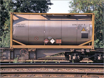 Tank container on freight train
