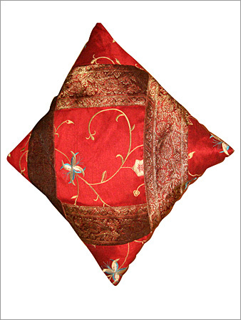 Cushion Cover Poly Dupion - Poly Dupion, 16x16 Inches, Red | Invisible Zip, Patchwork Pattern, Durable Fabric, Elegant Design