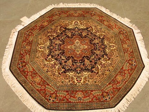Handcrafted Silk Carpet - Ak Octangle Kashan Blue