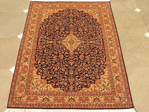 Traditional Silk Carpet - Ak Kashan Blue