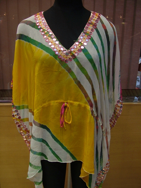 NEW 100% PURE GEORGETTE SILK TIE & DYE PONCHO KAFTAN WITH HAND EMBROIDERY