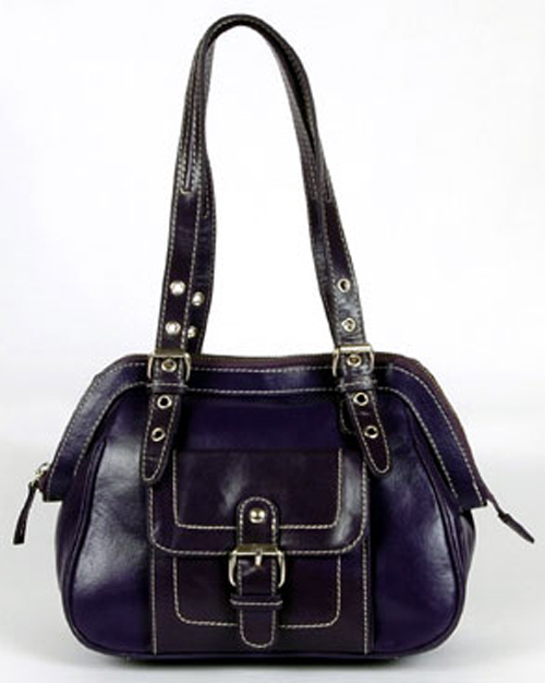 Evening Bag - Leather 26x20x11 cm Purple, Zipper Closure, Adjustable Strap, Multiple Pockets
