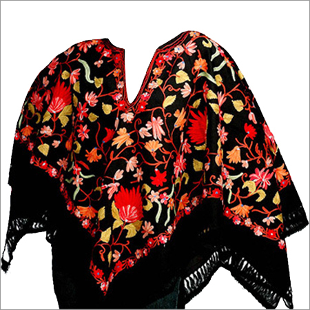 Black Poncho with Jaal Embroidery