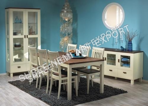 White & Brrown Wooden Dining Set 