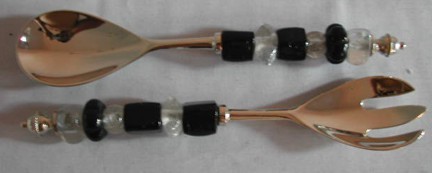S/2 Salad Set Black & white Bead
