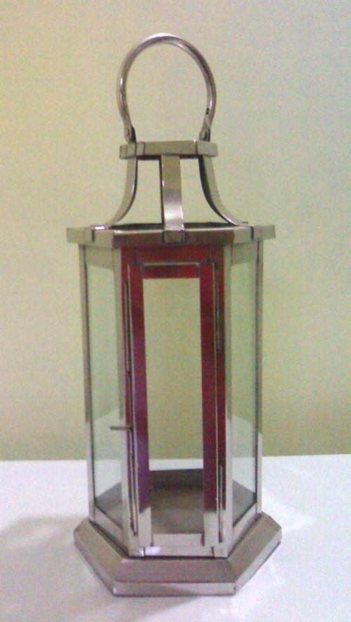 Steel Lantern - Steel, 10x5x5 Inches, Silver | Durable Steel, Elegant Design, Lightweight, Easy Hanging, Polished Finish, Clear Glass, Hexagonal Style