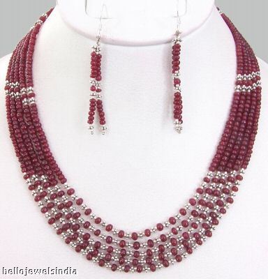 5 Strand Natural Handmade Ruby Silver Necklace 