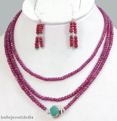 Designer 3 Strand Ruby Necklace 