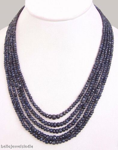 5 Strand Faceted Natural Blue Sapphire Necklace 