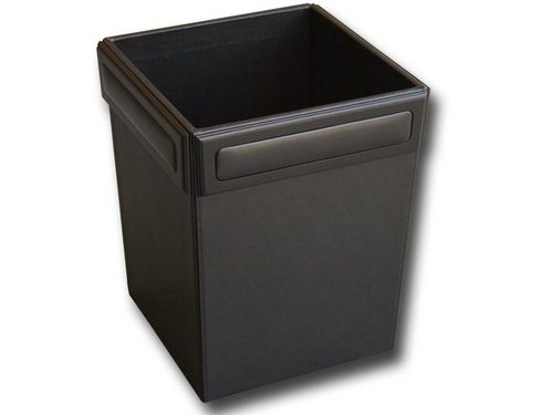 Black Top Grain genuine Leather Waste Basket