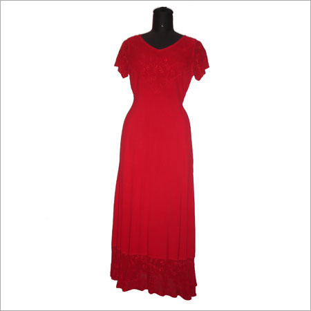 Half Sleeves Evening Gown - Fine Fabric Maxi Length Red | Elegant Design Comfortable Fit Stylish Look
