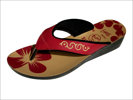 Ladies Soft Slippers - PU EVA Material, Multiple Sizes, Red | Soft Comfort, Stylish Floral Design, Lightweight Wedge Sole, Excellent Grip