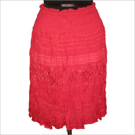 Red Long Skirt in Wrinkles